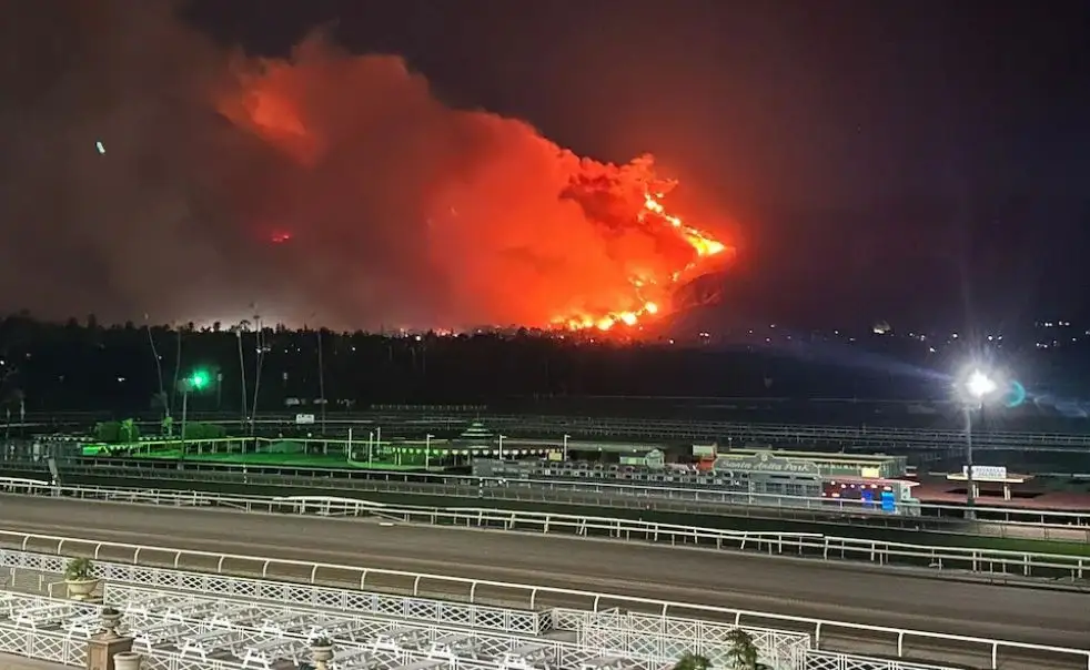 Los Angeles Wildfire rising near neighborhoods | horse racing disruption | wildfire impact